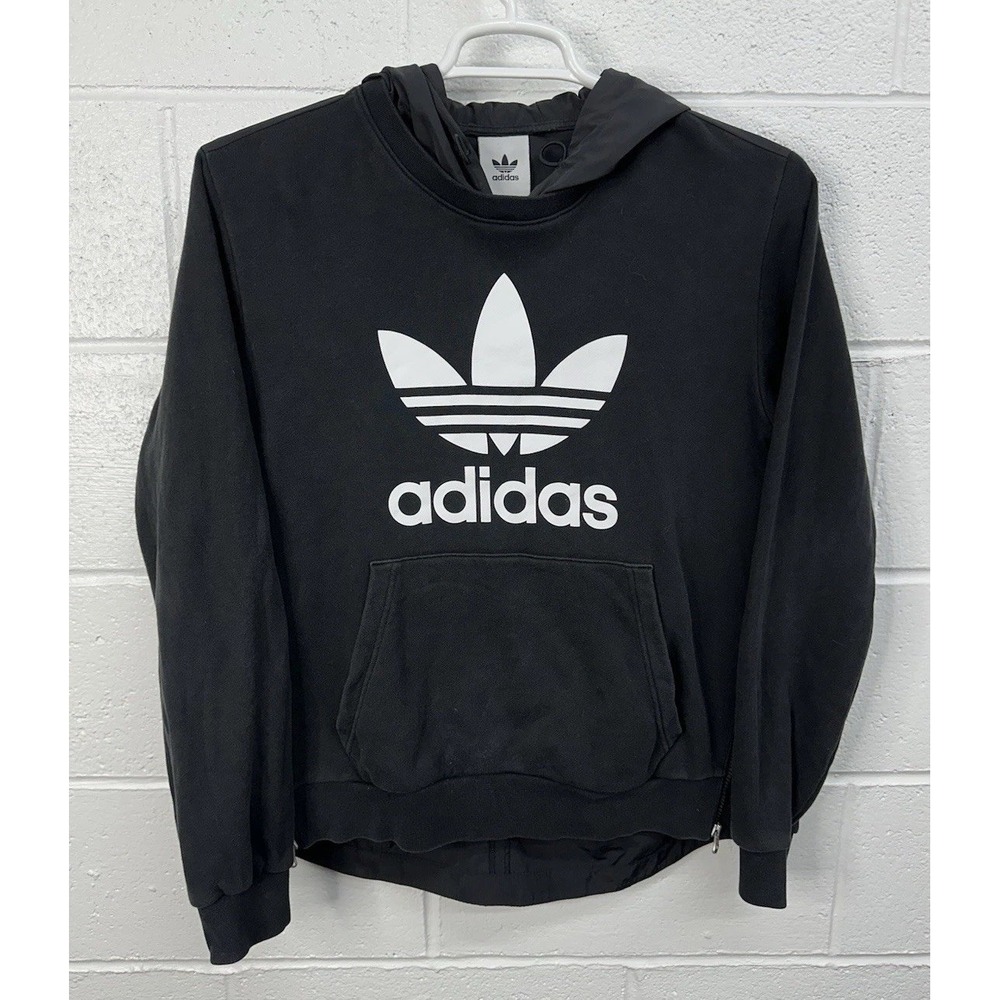 ADIDAS Hoodie Black Fabric Clash Trefoil Pullover‎ / Men's Medium